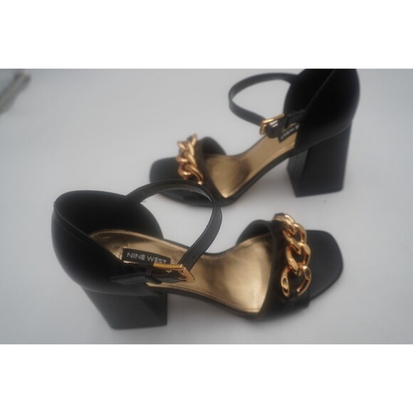 Nine West Black Jerri Chain Link Dress Ankle Chunky Heel Strap Sandals Size 9.5M - Picture 7 of 12